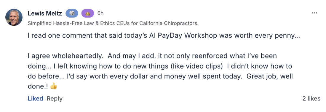 Lewis Meltz testimonial: I'd say worth every dollar and money well spent today.